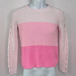 LILLY PULITZER 3 Shades of Pink Cotton Blend Sweater Braided Sleeve Size XS